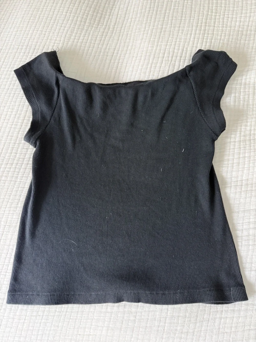 Brandy Melville Black Ribbed Square Neck Tee - Picture 2 of 3